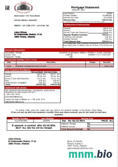 Andorra Bank Andbank wyciąg z kredytu hipotecznego szablon Word i PDF